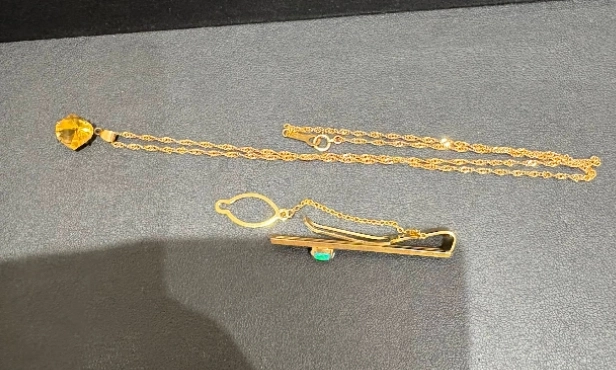 金のタイピンとネックレスの写真