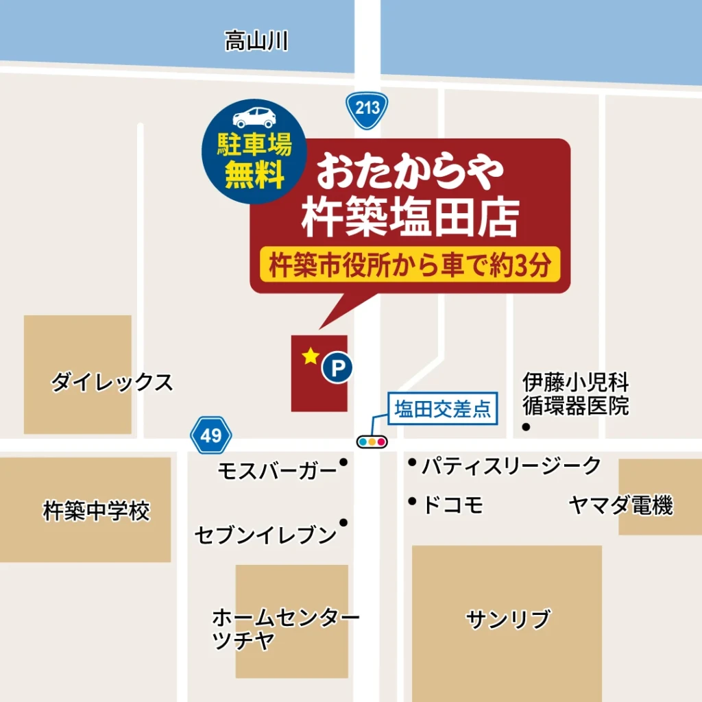 おたからや 杵築塩田店へのアクセスマップ
